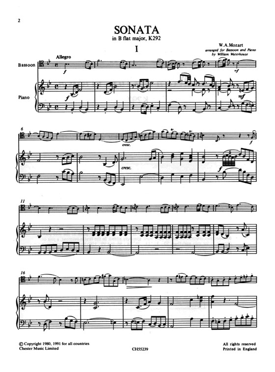 Mozart【Sonata in B♭ Major】for Bassoon and Piano