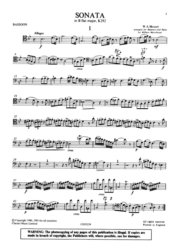 Mozart【Sonata in B♭ Major】for Bassoon and Piano