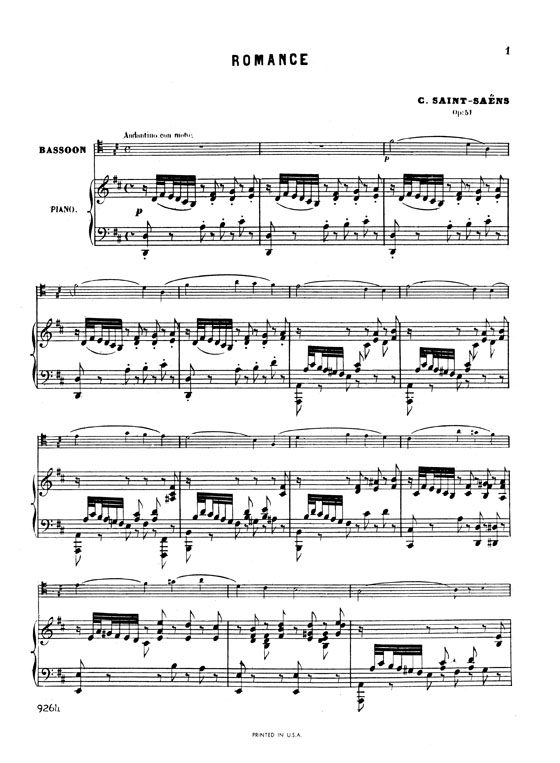 Saint-Saens【Romance in D Major , Opus 51】for Bassoon and Piano