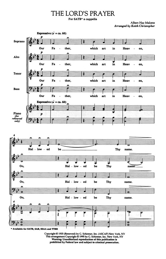 Albert Hay Malotte【The Lord's Prayer】SATB Chorus a cappella