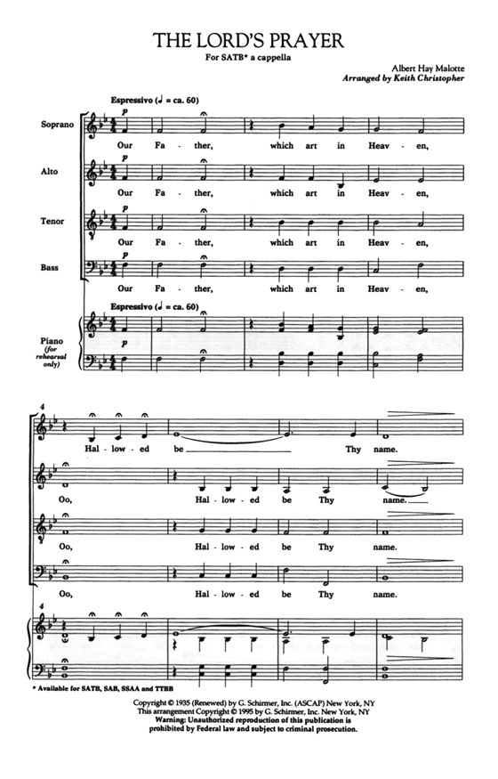 Albert Hay Malotte【The Lord's Prayer】SATB Chorus a cappella Albert Hay Malotte【The Lord's Prayer】SATB Chorus a cappella