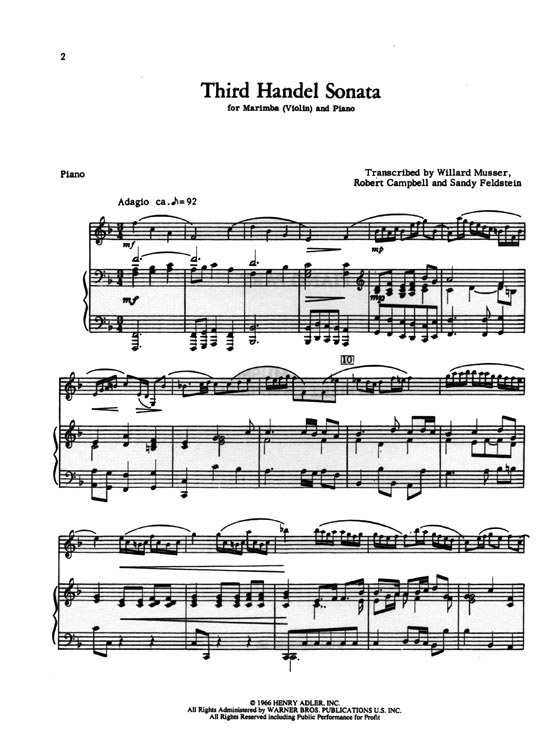 【Third Handel Sonata】In four Movements for Marimba and Piano