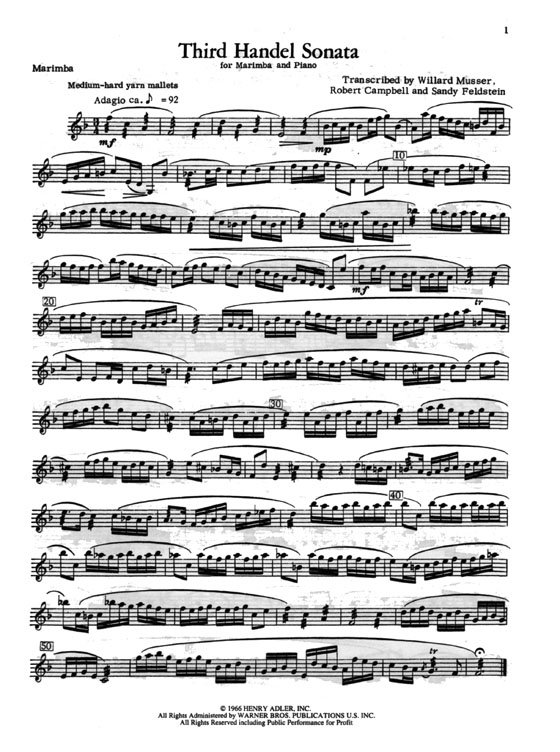 【Third Handel Sonata】In four Movements for Marimba and Piano 【Third Handel Sonata】In four Movements for Marimba and Piano