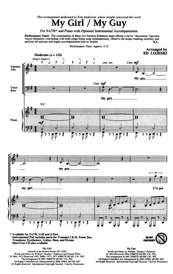 【My Girl/My Guy】SATB 【My Girl/My Guy】SATB