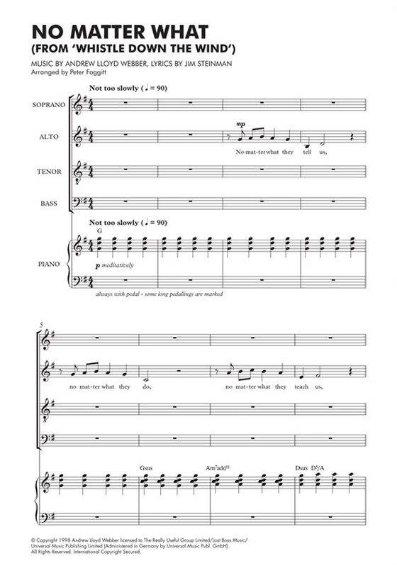 【No Matter What】SATB／Piano