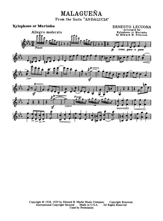 【Malaguena】Arranged for Xylophone or Marimba