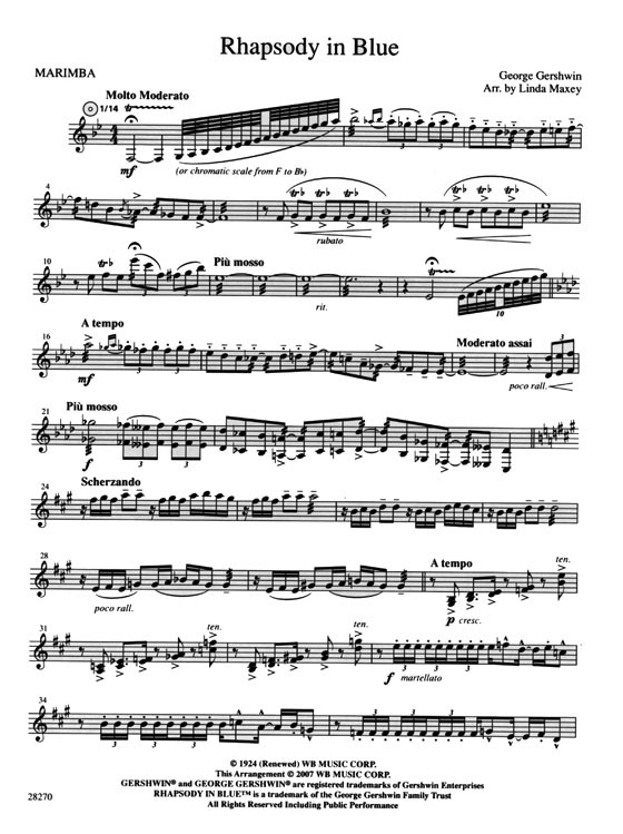 Rhapsody in Blue (Solo Marimba and Piano)‧Gershwin／Arr. Maxehy【CD+樂譜】