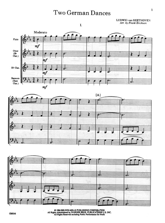 Ludwig van Beethoven【Two German Dances】Woodwind Quartet／Score