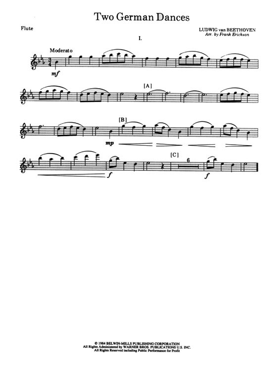 Ludwig van Beethoven【Two German Dances】Woodwind Quartet／Score
