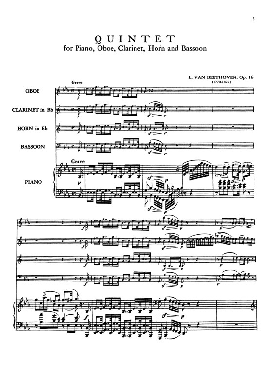 Beethoven【Quintet In E-Flat Major , Opus 16】for Piano, Oboe, Clarinet, Horn and Bassoon