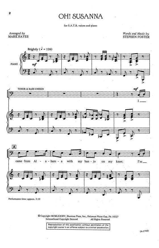 【Oh! Susanna】SATB 【Oh! Susanna】SATB