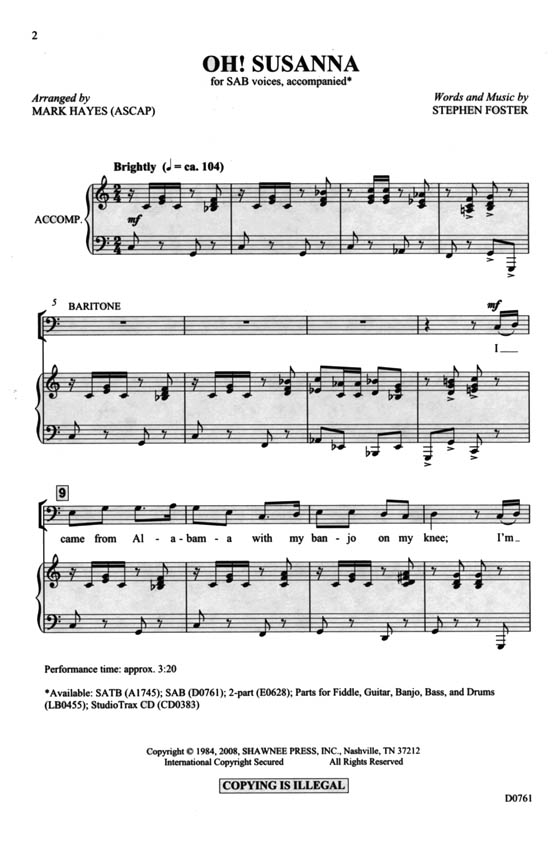 【Oh! Susanna】SAB 【Oh! Susanna】SAB