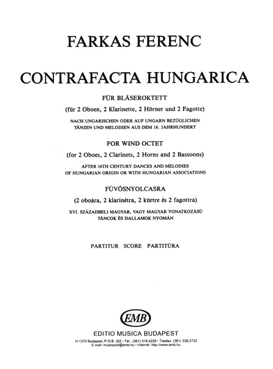 Farkas Ferenc【Contrafacta Hungarica】for Woodwind Octet