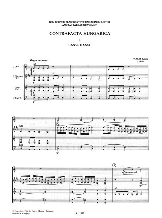 Farkas Ferenc【Contrafacta Hungarica】for Woodwind Octet