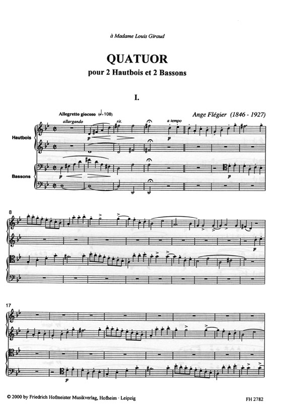 Ange Flegier【Quatuor】pour 2 Hautbois et 2 Bassons