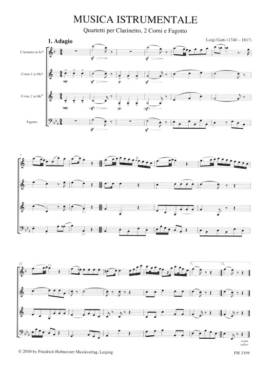 Luigi Gatti【Musica Istrumentale】Quartetti per Clarinetto, 2 Corni e Fagotto , Erstdruck／First Edition (Angerhofer)
