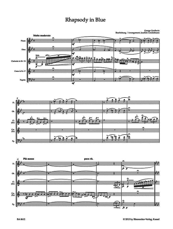 George Gershwin【Rhapsody in Blue】für Holzbläserquintett／for Woodwind Quintet