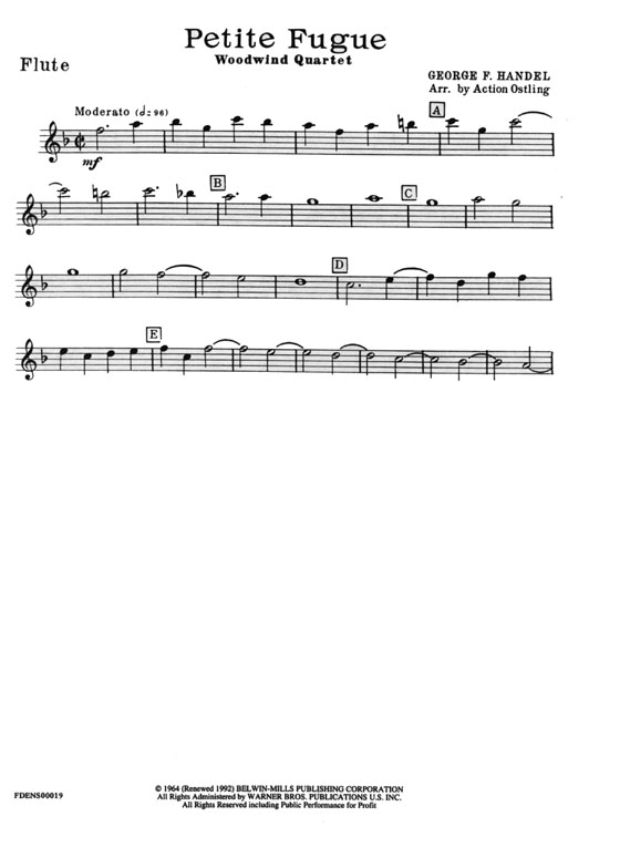 Handel【Petite Fugue】Woodwind Quartet／Score