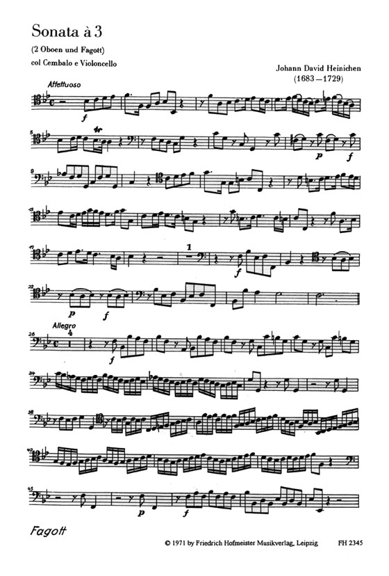 Johann David Heinichen【Sonata à 3】für zwei Oboen, Fagott und Basso continuo