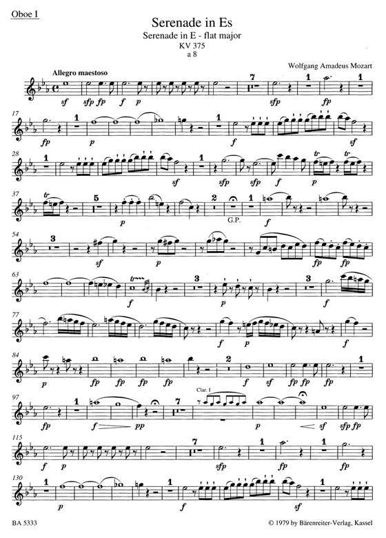 Mozart【Serenade in Es a8: , KV 375】für 2 Oboen, 2 Klarinetten, 2 Horner und 2 Fagotte