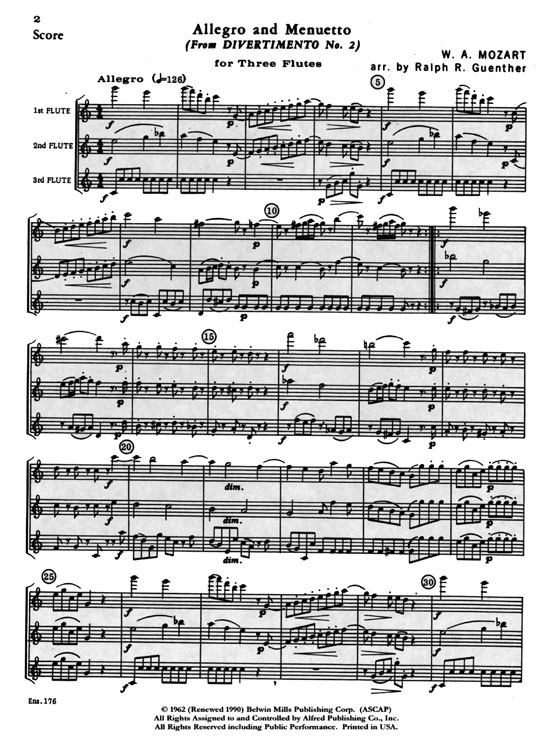 Mozart【Allegro and Menuetto－from Divertimento No. 2】French Trio