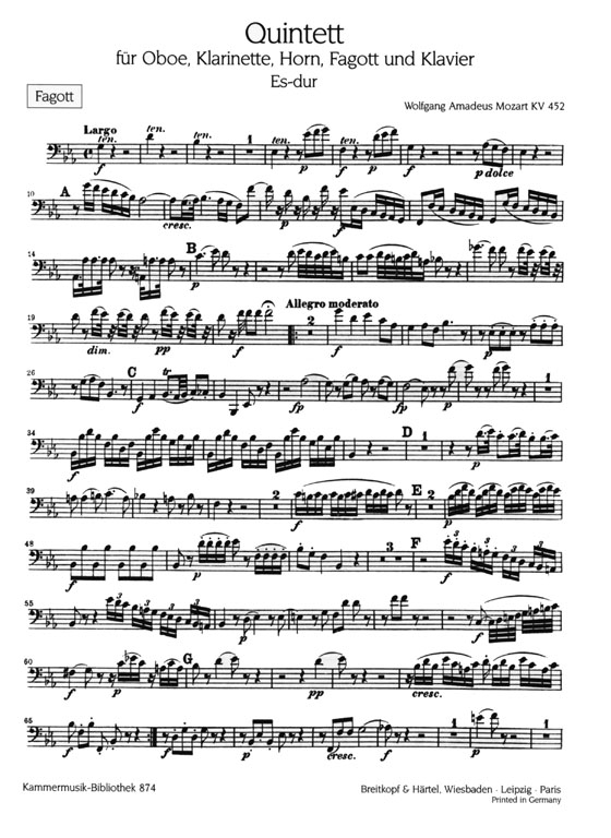 Wolfgang Amadeus Mozart【Quintett Es-dur , KV 452】für Oboe, Klarinette, Horn, Fagott und Klavier
