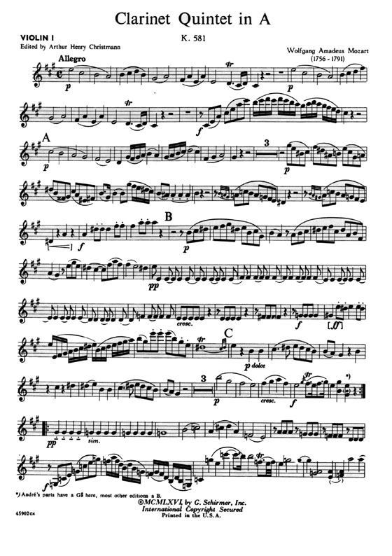 Mozart【Clarinet Quintet in A , K. 581】