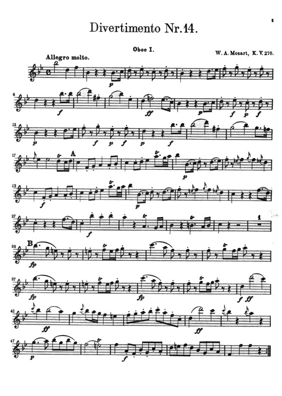 Mozart【Divertimento No. 14 in B-flat Major , K. 270】For 2 Oboes, 2 Horns, 2 Bassoons