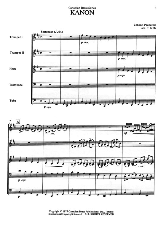 The Canadian Brass【Johann Pachelbel : Kanon】for Brass Quintet