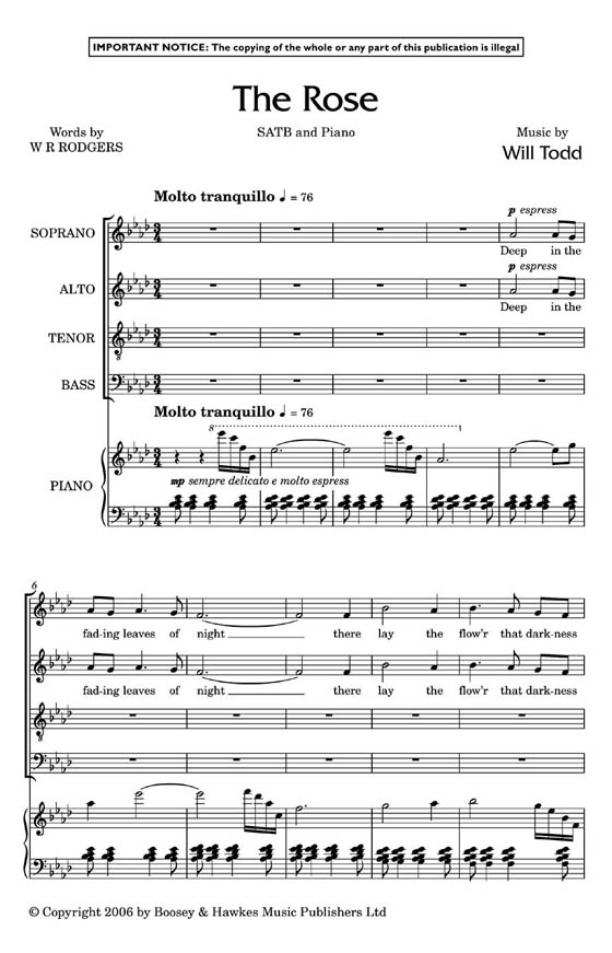 【Will Todd : The Rose】SATB／Piano