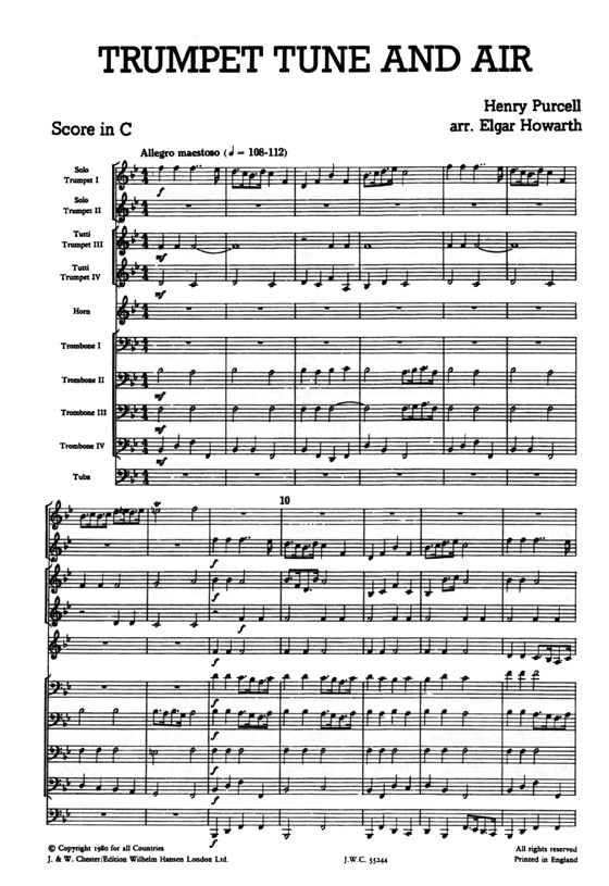 Henry Purcell【Trumpet Tune and Air】Score and Parts , Brass Ensemble