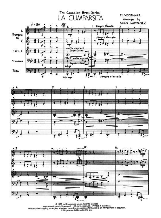 The Canadin Brass【M. Rodriguez : La Cumparsita】for Brass Quintet The Canadin Brass【M. Rodriguez : La Cumparsita】for Brass Quintet