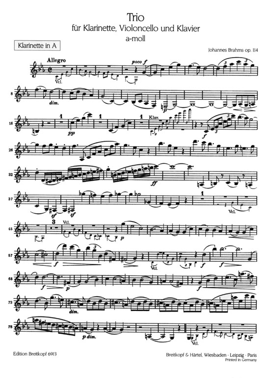 Johannes Brahms【Trio a-moll , op. 114】für Klarinette, Violoncello und Klavier Johannes Brahms【Trio a-moll , op. 114】für Klarinette, Violoncello und Klavier
