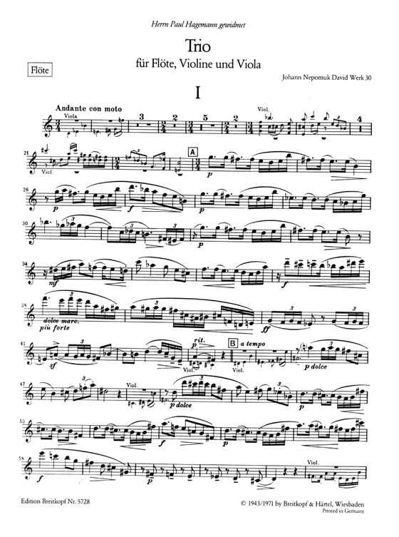 Joh.Nep.David【Trio , Werk 30】für Flote, Violine und Viola Joh.Nep.David【Trio , Werk 30】für Flote, Violine und Viola
