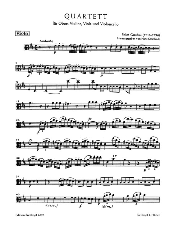 Felice Giardini【Quartett D-dur , op. 25 Nr. 3】für Oboe, Violine, Viola und Violoncello