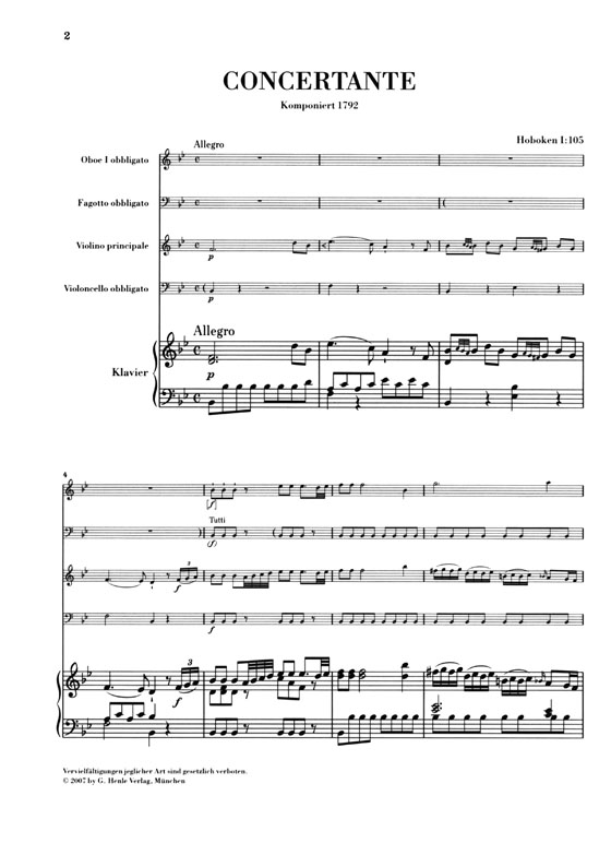 Haydn【Concertante B-dur , Hob.Ⅰ: 105】Klavierauszug