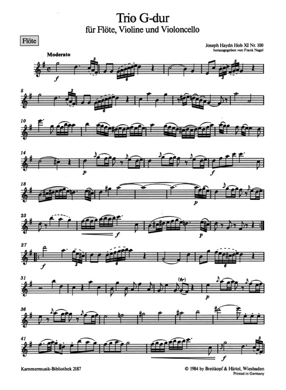 Haydn【Zwei Trios , Hob ⅩⅠ Nr. 100/Hob ⅩⅠ Nr. 82】für Flöte, Violine und Violoncello Haydn【Zwei Trios , Hob ⅩⅠ Nr. 100/Hob ⅩⅠ Nr. 82】für Flöte, Violine und Violoncello