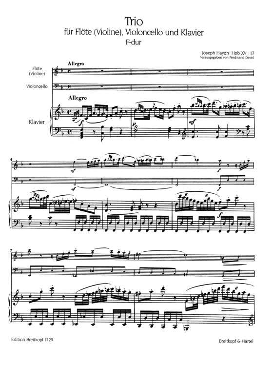 Haydn【Trio F-dur , Hob XV: 17】für Flote (Violine), Violoncello und Klavier Haydn【Trio F-dur , Hob XV: 17】für Flote (Violine), Violoncello und Klavier