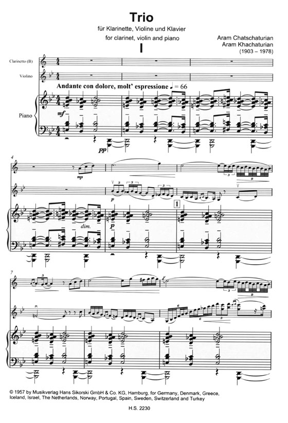 Aram Khachaturian【Trio】für Klarinette, Violine und Klavier