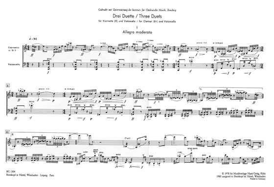 Hans Klaus Langer【Drei Duette】für Klarinette in B und Violoncello Hans Klaus Langer【Drei Duette】für Klarinette in B und Violoncello