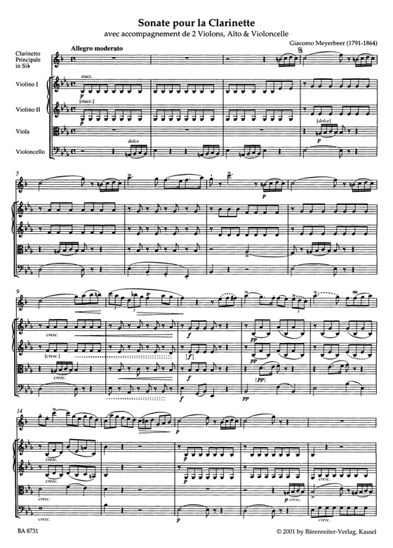 Meyerbeer【Quintett】für Klarinette, 2 Violinen, Viola und Violoncello Meyerbeer【Quintett】für Klarinette, 2 Violinen, Viola und Violoncello