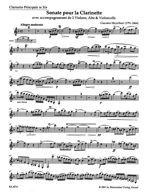 Meyerbeer【Quintett】für Klarinette, 2 Violinen, Viola und Violoncello Meyerbeer【Quintett】für Klarinette, 2 Violinen, Viola und Violoncello