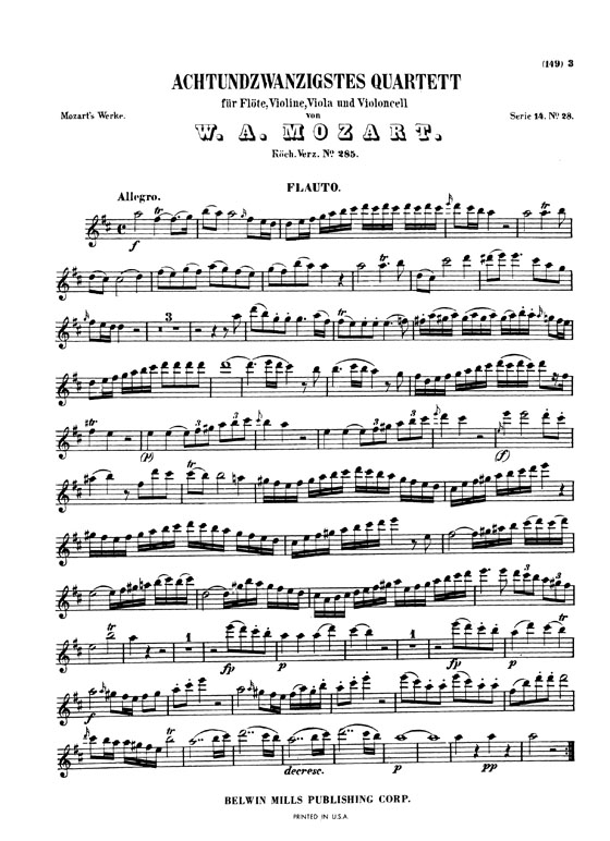 Mozart【Three Quartets】for Flute, Violin, Viola and Cello Mozart【Three Quartets】for Flute, Violin, Viola and Cello