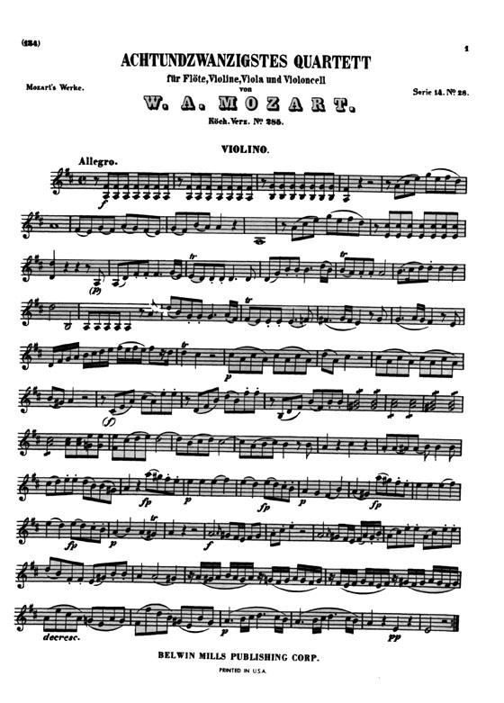 Mozart【Three Quartets】for Flute, Violin, Viola and Cello Mozart【Three Quartets】for Flute, Violin, Viola and Cello