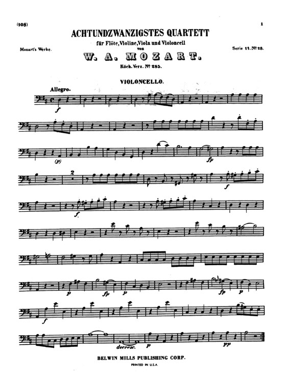 Mozart【Three Quartets】for Flute, Violin, Viola and Cello Mozart【Three Quartets】for Flute, Violin, Viola and Cello