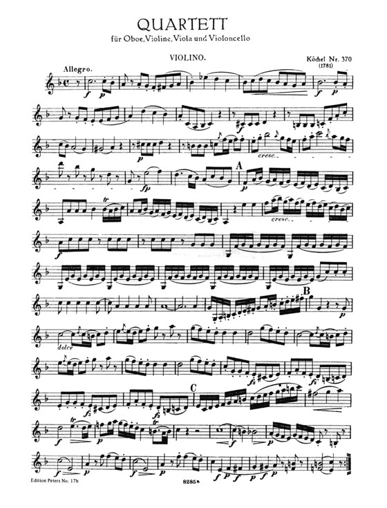 Mozart【Quartet F major／F-Dur , K370】Oboe, Violin, Viola and Cello