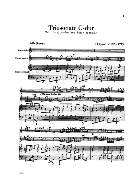Quantz【Trio Sonata in C Major】for Flute, Violin and Basso Continuo (Cello) Quantz【Trio Sonata in C Major】for Flute, Violin and Basso Continuo (Cello)
