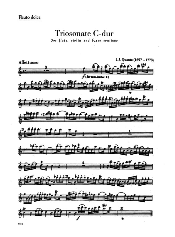 Quantz【Trio Sonata in C Major】for Flute, Violin and Basso Continuo (Cello)