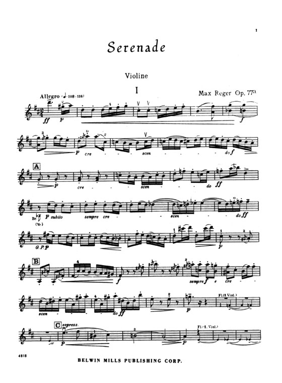 Reger【Serenade , Opus 77A】for Flute, Violin and Viola Reger【Serenade , Opus 77A】for Flute, Violin and Viola