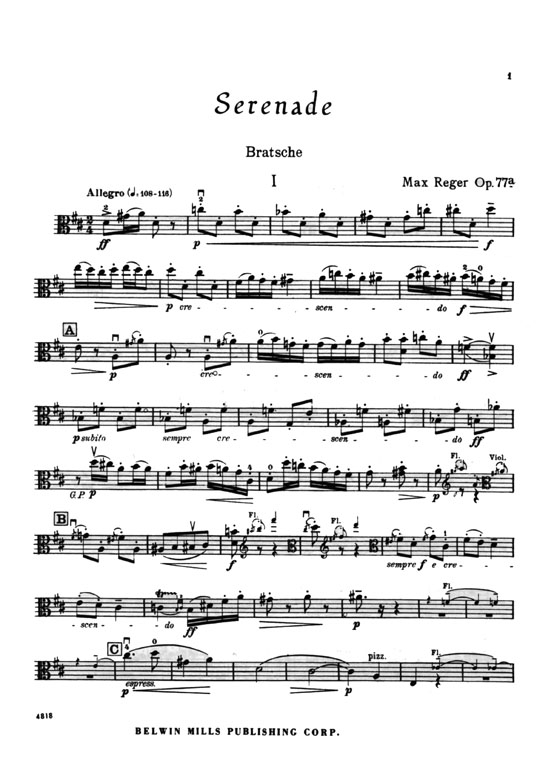 Reger【Serenade , Opus 77A】for Flute, Violin and Viola Reger【Serenade , Opus 77A】for Flute, Violin and Viola